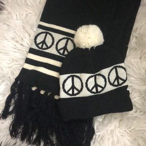 Peace Sign Winter Beanie Hat + Scarf Set